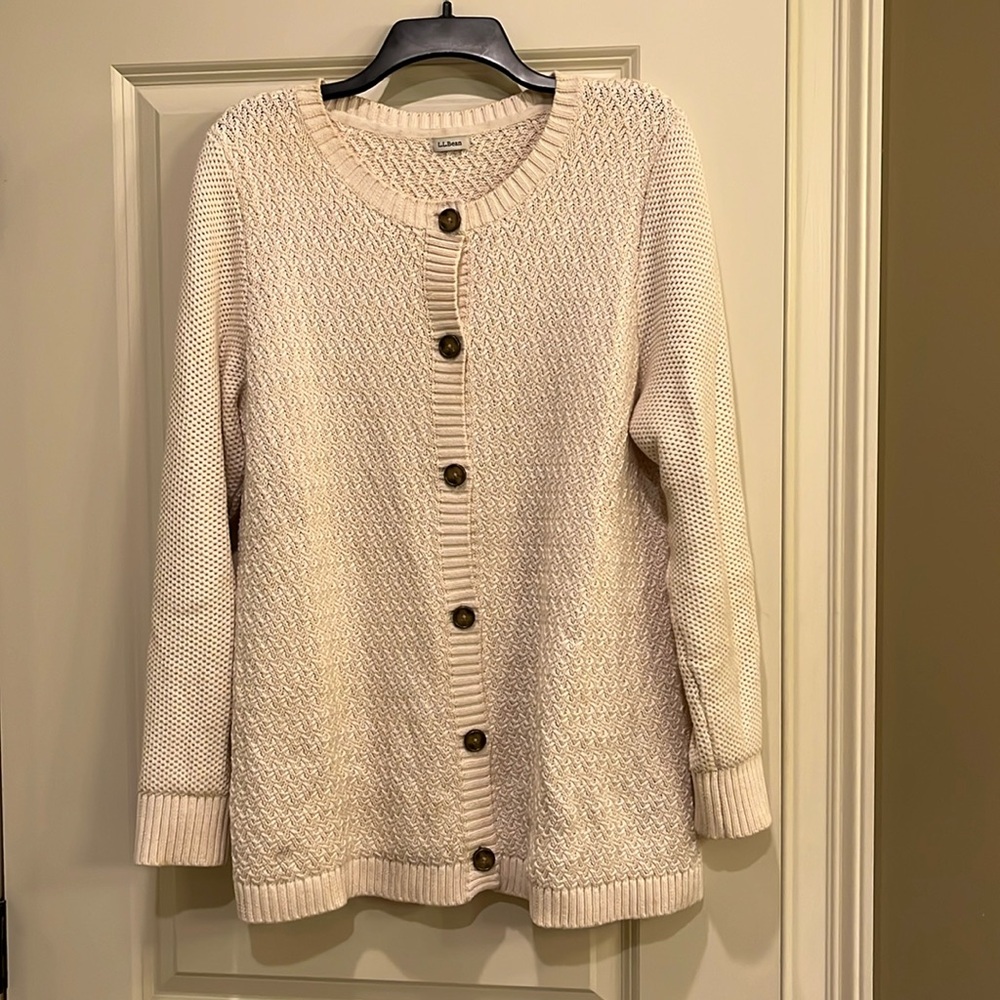 LL Bean button-up sweater.